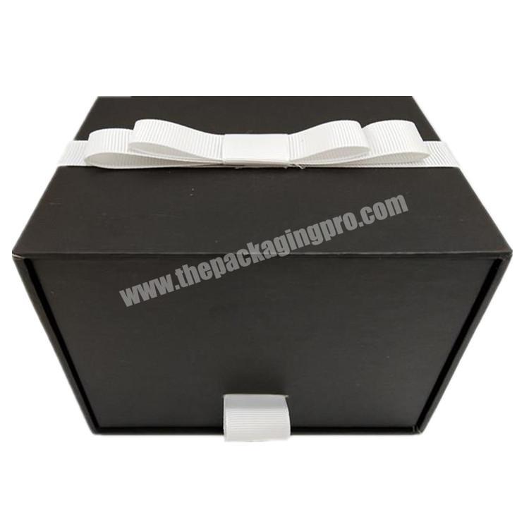 Black drawer paper gift box with ribbon for jewelry