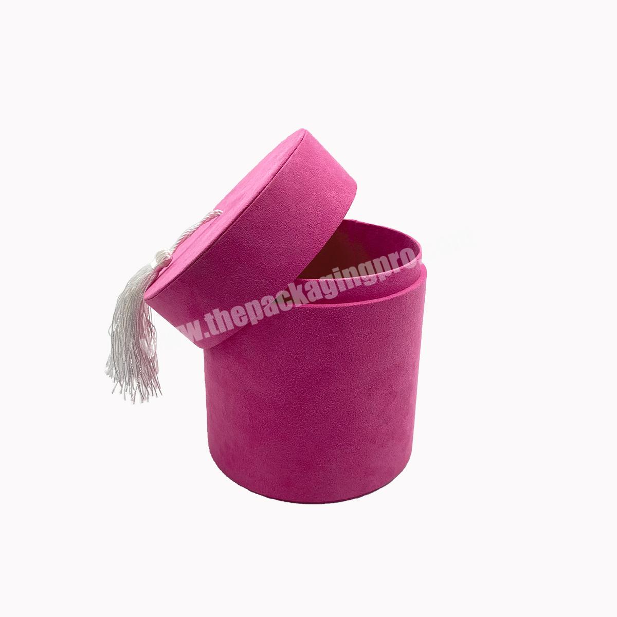 Wholesale Large Size Gift Storage Box Velvet Cosmetic Round Box with Tassels